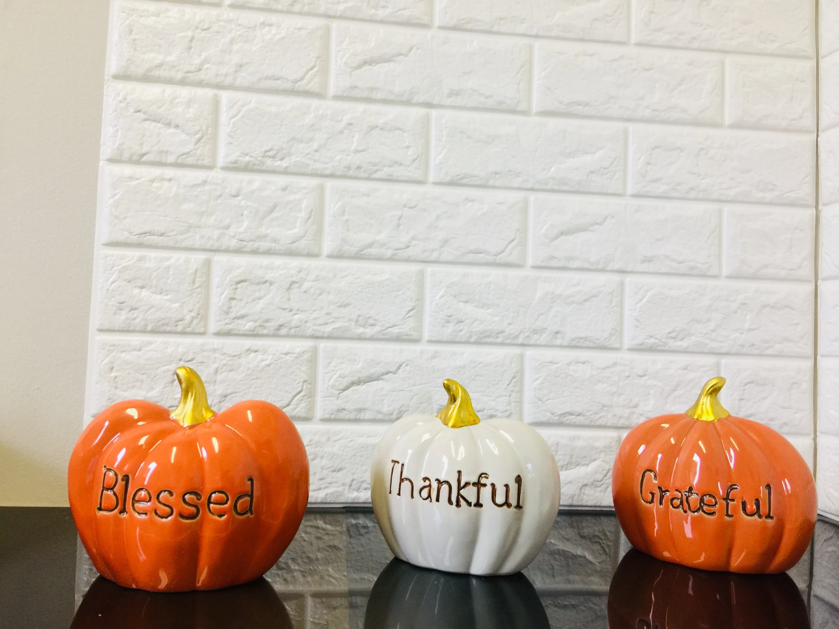 New 5 in. Orange Blessed, White Thankful and Orange Grateful Ceramic Tabletop Pumpkins (Set of 3) by National Tree Company!