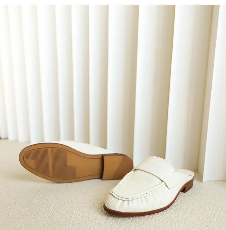 NEW & INSTOCK - Korean French Style Leather Slippers Mules in White and Gold