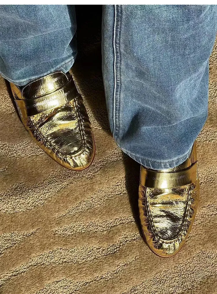 NEW & INSTOCK - Korean French Style Leather Slippers Mules in White and Gold