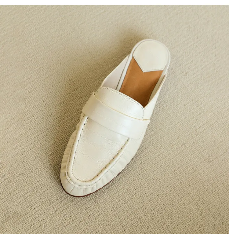 NEW & INSTOCK - Korean French Style Leather Slippers Mules in White and Gold