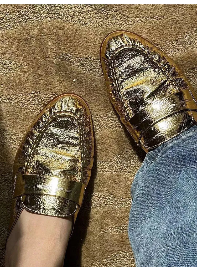 NEW & INSTOCK - Korean French Style Leather Slippers Mules in White and Gold