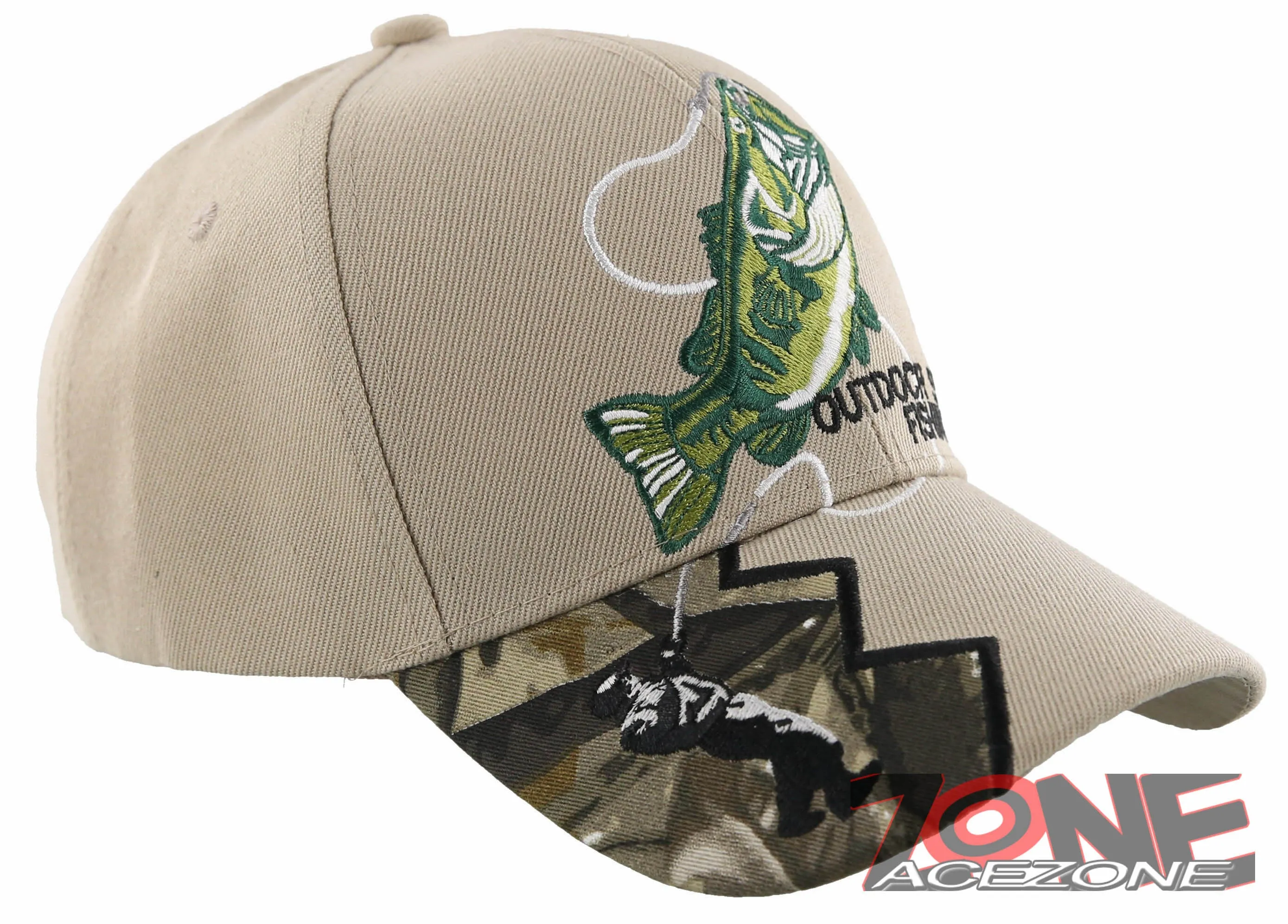NEW! FISH BASS OUTDOOR SPORT FISHING BALL CAP HAT TAN