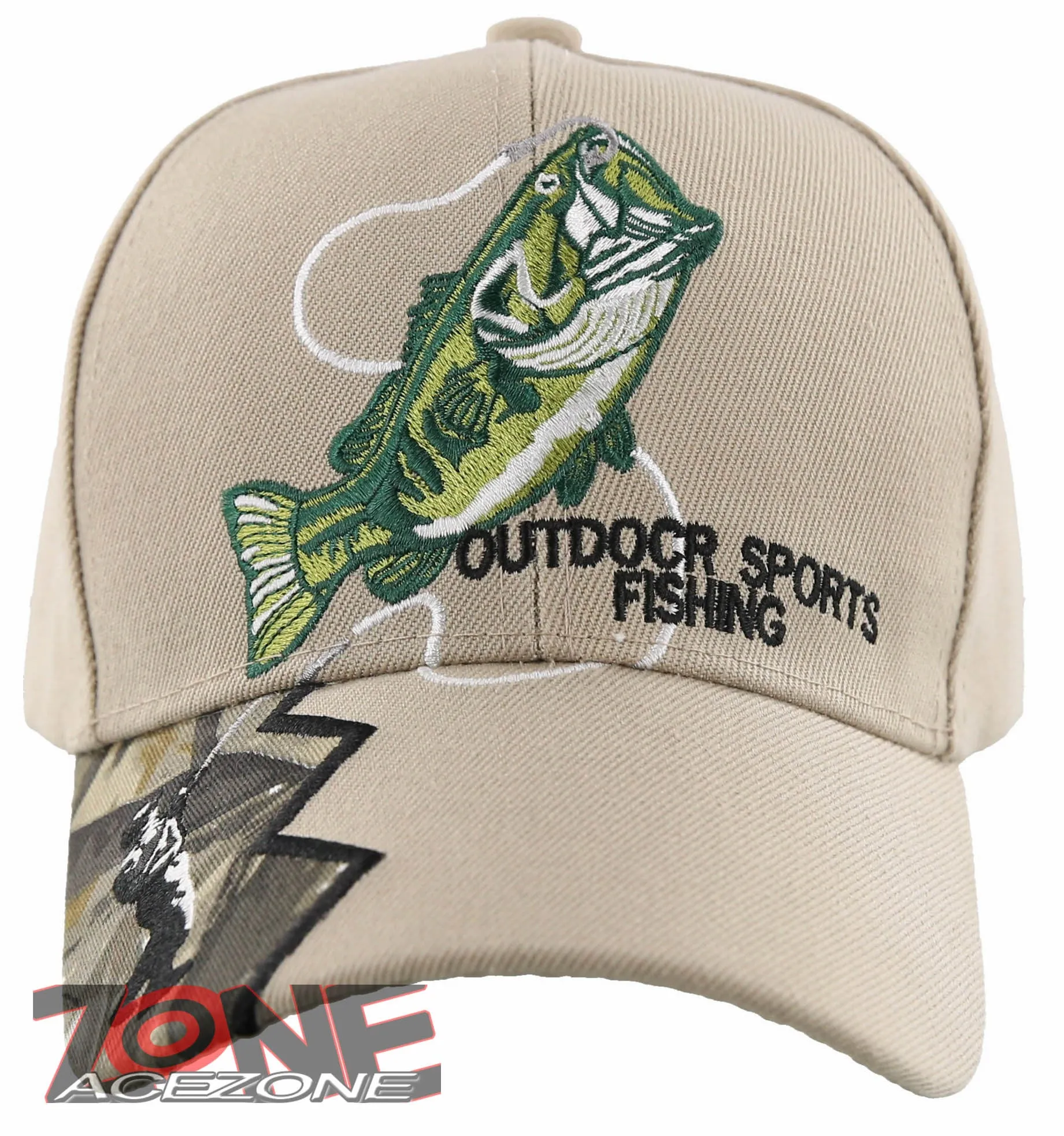 NEW! FISH BASS OUTDOOR SPORT FISHING BALL CAP HAT TAN