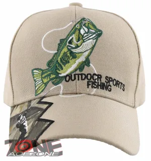 NEW! FISH BASS OUTDOOR SPORT FISHING BALL CAP HAT TAN