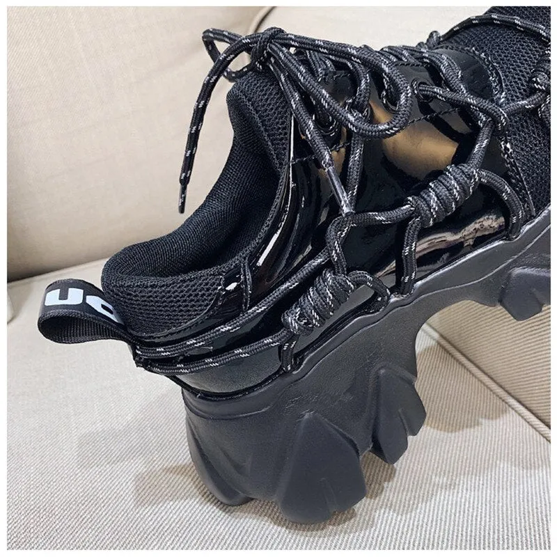 New Patent Leather Women Casual Old Harajuku Shoes Punk Thick Bottom Increased Lady Flat Platform Sports Sneakers Shoes Creepers