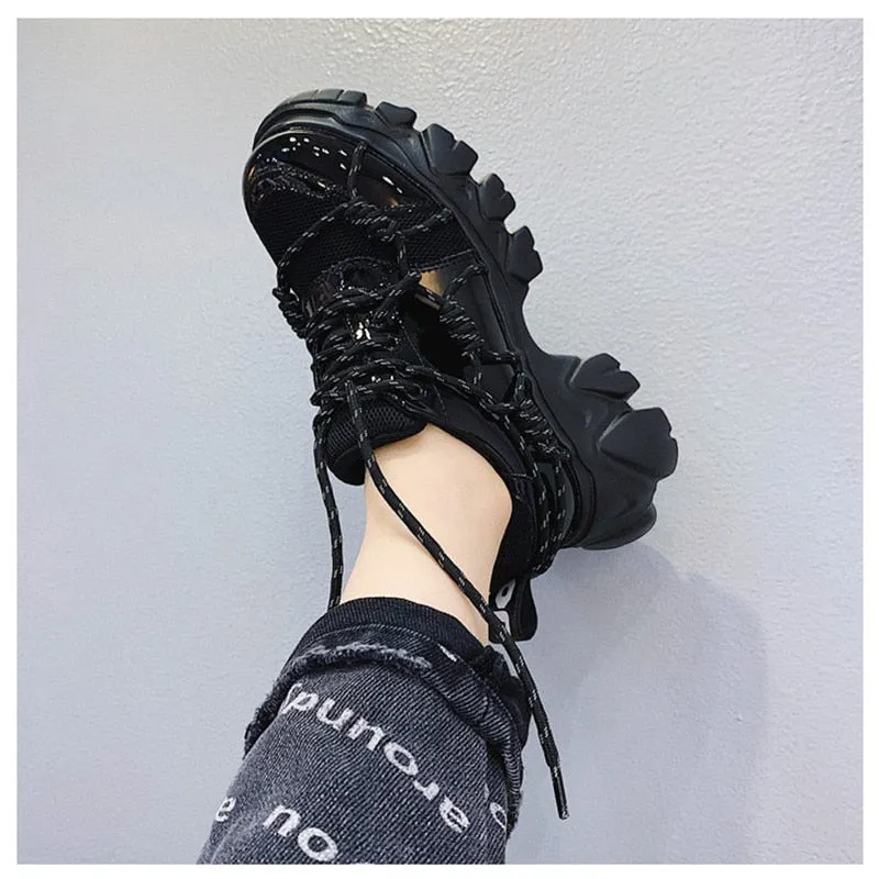 New Patent Leather Women Casual Old Harajuku Shoes Punk Thick Bottom Increased Lady Flat Platform Sports Sneakers Shoes Creepers