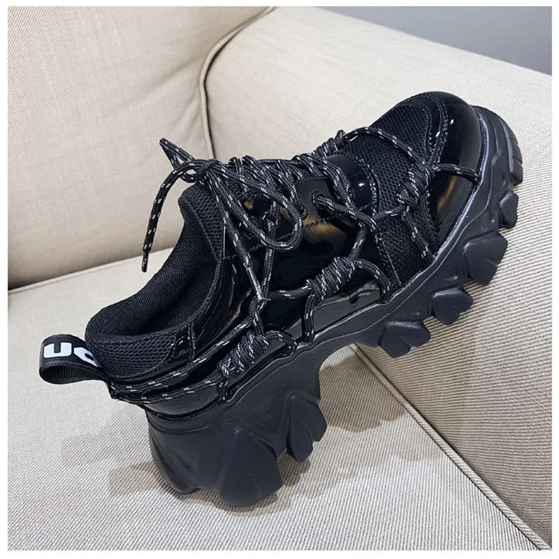 New Patent Leather Women Casual Old Harajuku Shoes Punk Thick Bottom Increased Lady Flat Platform Sports Sneakers Shoes Creepers
