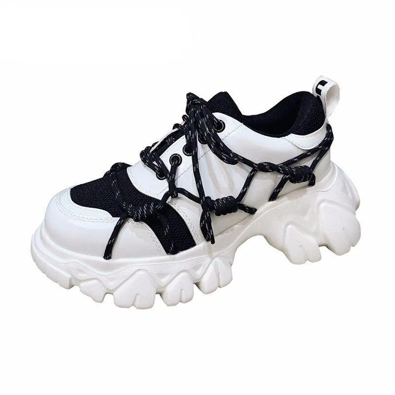 New Patent Leather Women Casual Old Harajuku Shoes Punk Thick Bottom Increased Lady Flat Platform Sports Sneakers Shoes Creepers