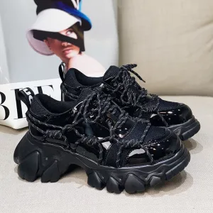 New Patent Leather Women Casual Old Harajuku Shoes Punk Thick Bottom Increased Lady Flat Platform Sports Sneakers Shoes Creepers