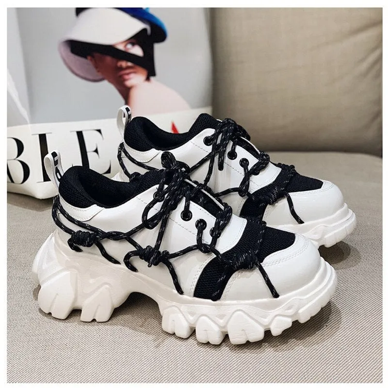 New Patent Leather Women Casual Old Harajuku Shoes Punk Thick Bottom Increased Lady Flat Platform Sports Sneakers Shoes Creepers