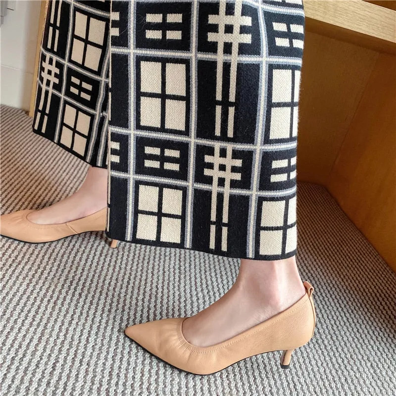 New Point Toe Shoes Women Pumps Women Spring Summer Party Wedding Shoes Fine Heels Genuine Leather Elegant Shoes Woman