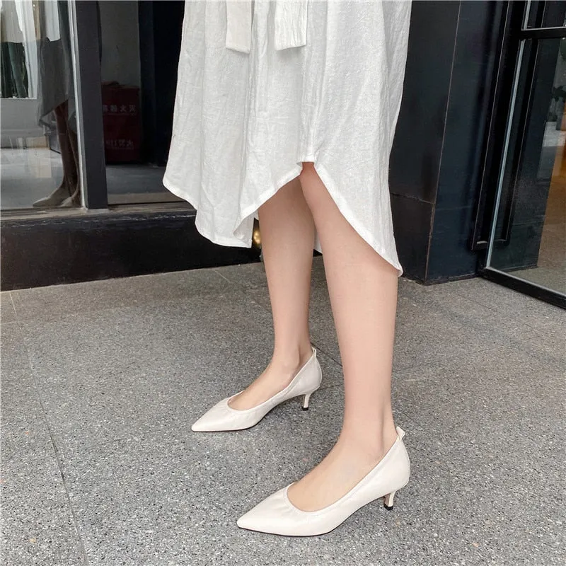 New Point Toe Shoes Women Pumps Women Spring Summer Party Wedding Shoes Fine Heels Genuine Leather Elegant Shoes Woman