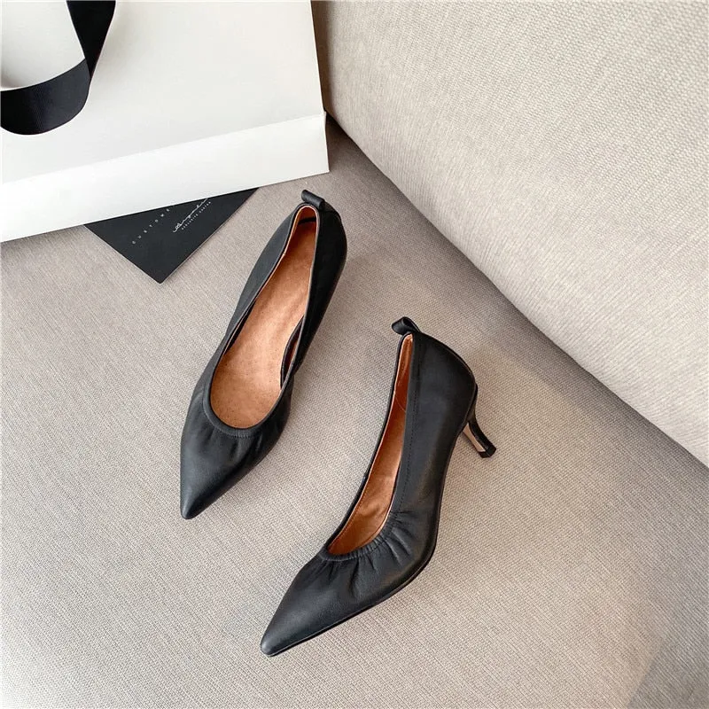 New Point Toe Shoes Women Pumps Women Spring Summer Party Wedding Shoes Fine Heels Genuine Leather Elegant Shoes Woman