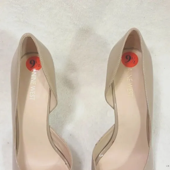 Nine West Nude Beige Tan Peeptoe Open Toe Pumps 4&quot; Heels Sz 9.5