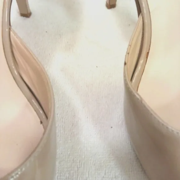 Nine West Nude Beige Tan Peeptoe Open Toe Pumps 4&quot; Heels Sz 9.5