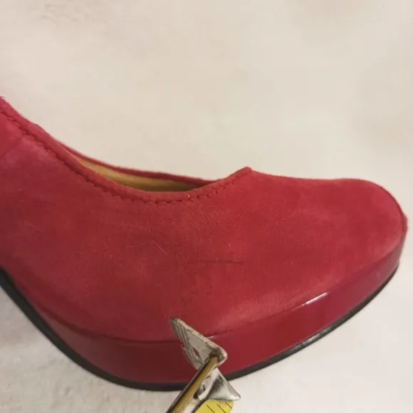 Nine West RED LEATHER Suede Open Toe Pumps Size 9M Prom Cocktail City Stiletto