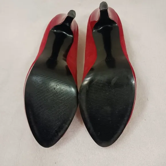 Nine West RED LEATHER Suede Open Toe Pumps Size 9M Prom Cocktail City Stiletto