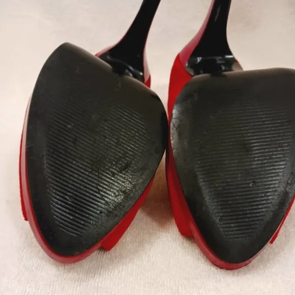 Nine West RED LEATHER Suede Open Toe Pumps Size 9M Prom Cocktail City Stiletto