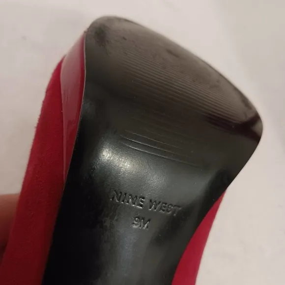 Nine West RED LEATHER Suede Open Toe Pumps Size 9M Prom Cocktail City Stiletto