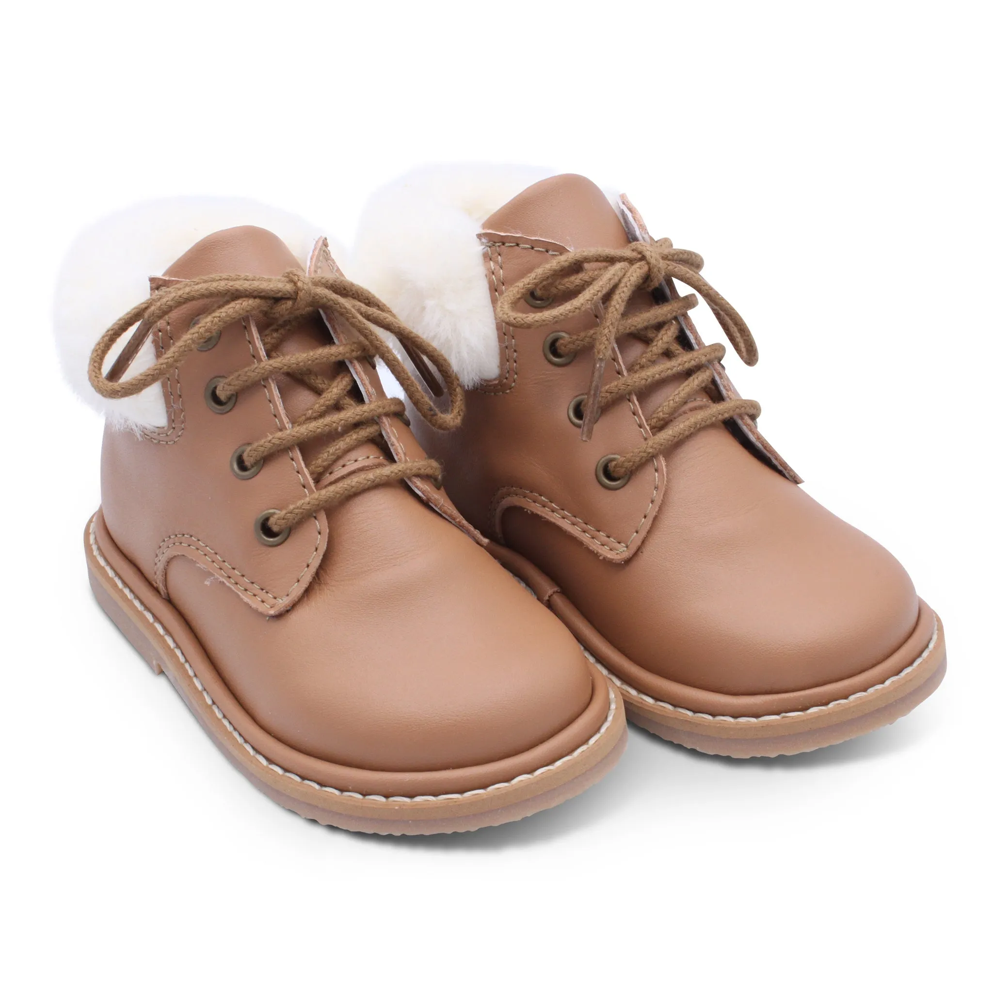 'Noah' Boys Tan Leather Fur Trim Boots