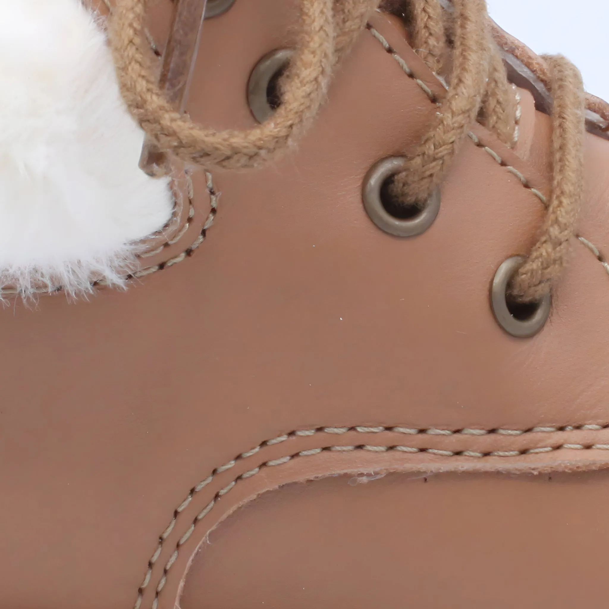 'Noah' Boys Tan Leather Fur Trim Boots