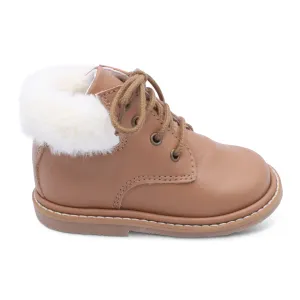 'Noah' Boys Tan Leather Fur Trim Boots