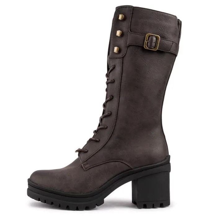 Oolong Women's Vegan Leather Mid Calf Boots | Brown