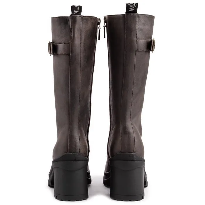 Oolong Women's Vegan Leather Mid Calf Boots | Brown