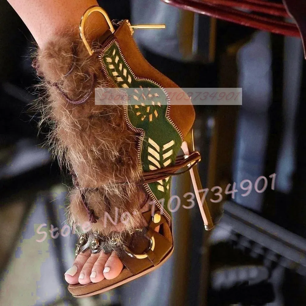 Open-toe Strappy Fur Sandal