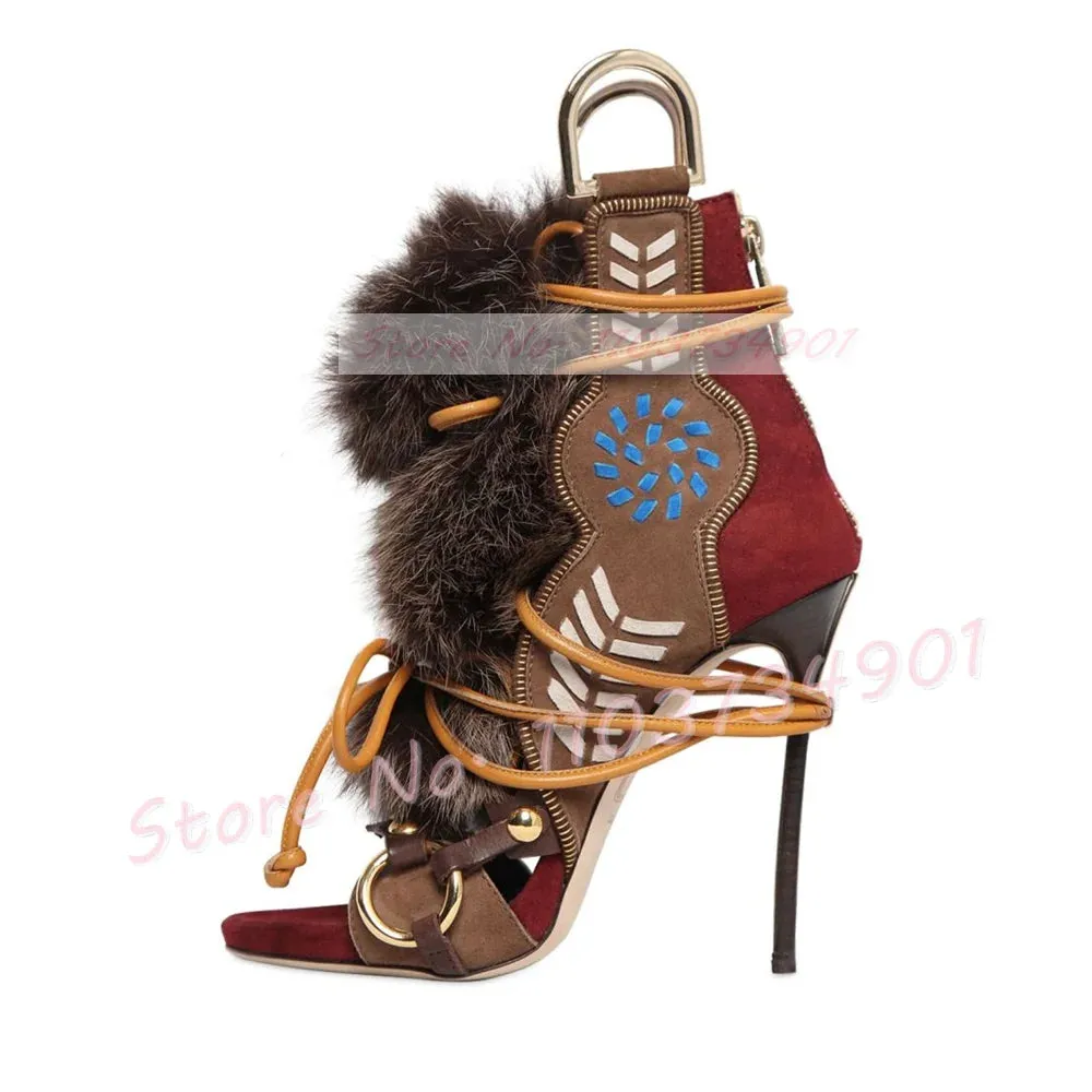 Open-toe Strappy Fur Sandal