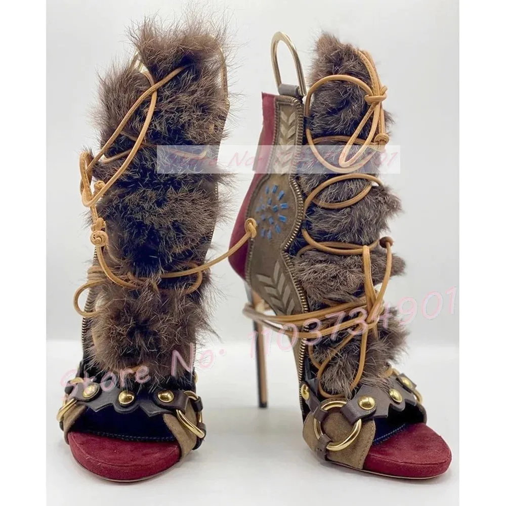 Open-toe Strappy Fur Sandal