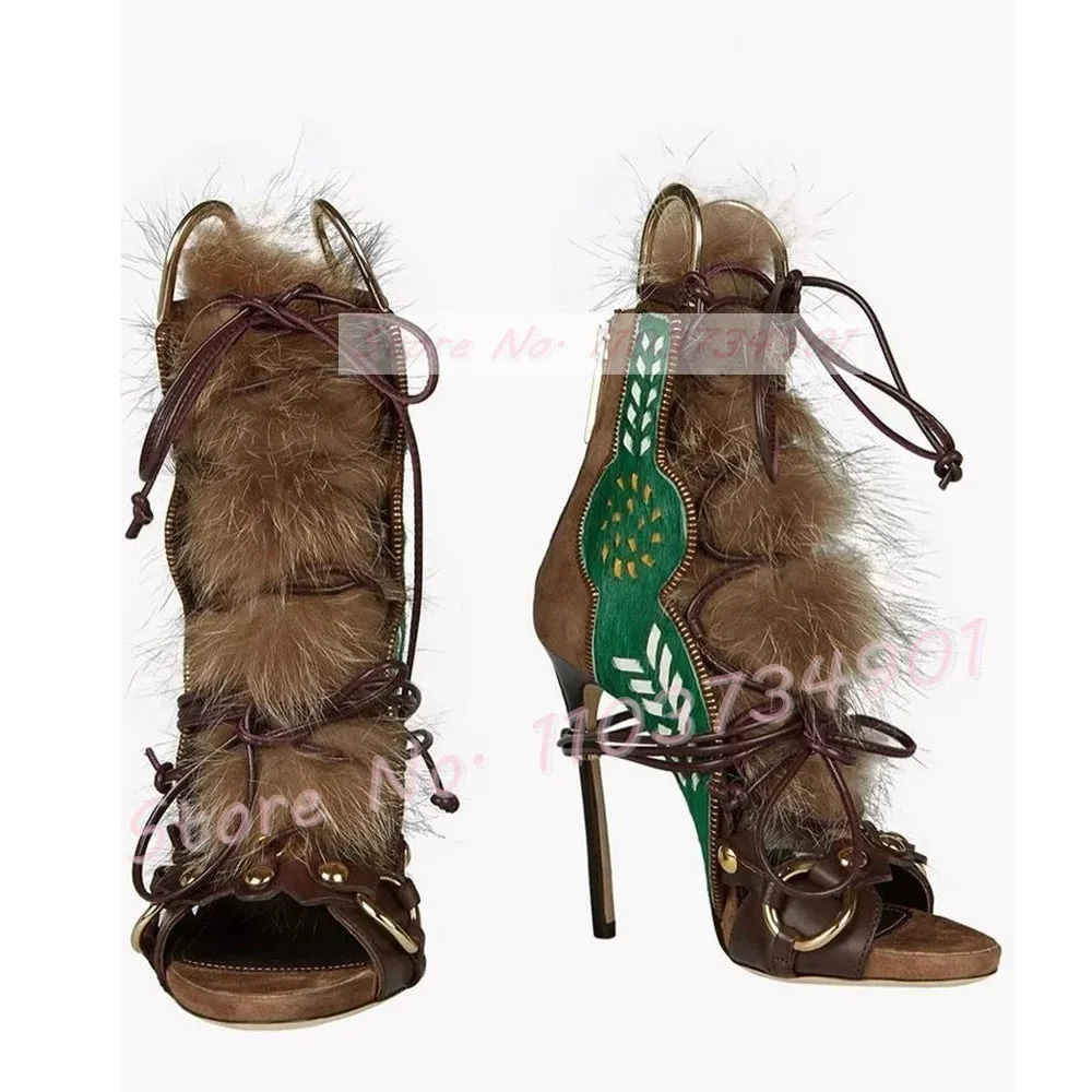 Open-toe Strappy Fur Sandal