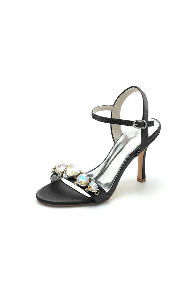 Open Toe Ultra High Heels with Rhinestone