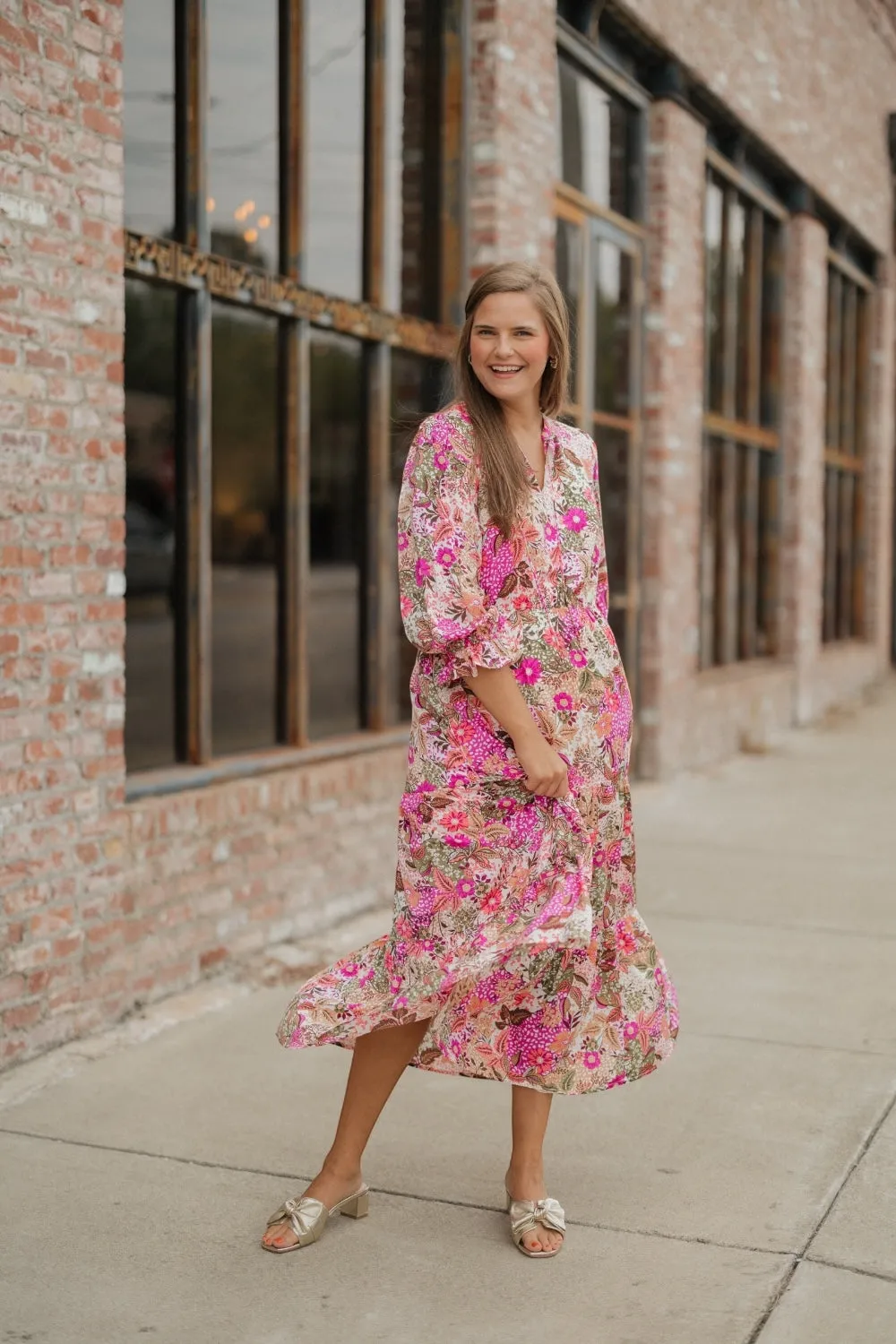 Ophelia Fall Floral Orchid Midi Dress (XS-3XL)