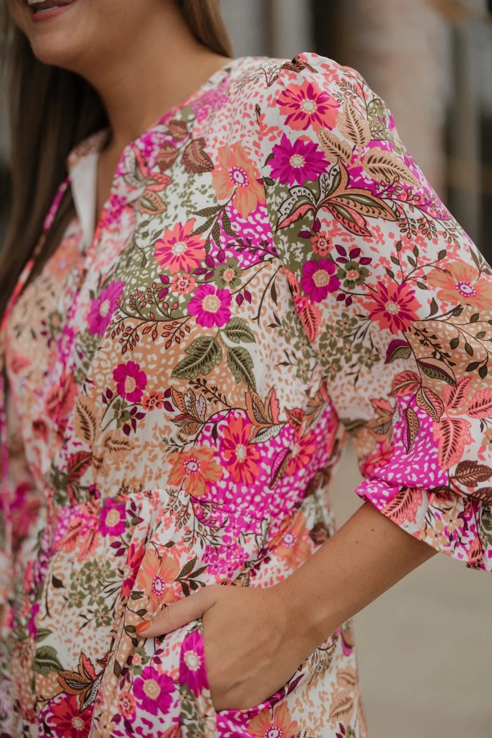 Ophelia Fall Floral Orchid Midi Dress (XS-3XL)