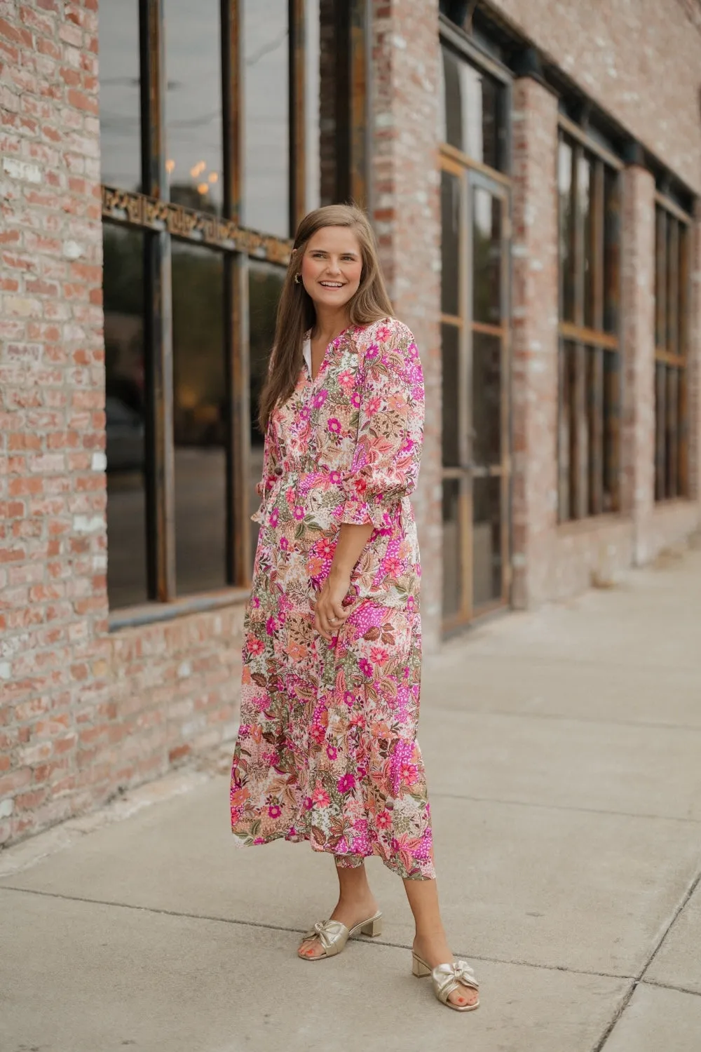Ophelia Fall Floral Orchid Midi Dress (XS-3XL)