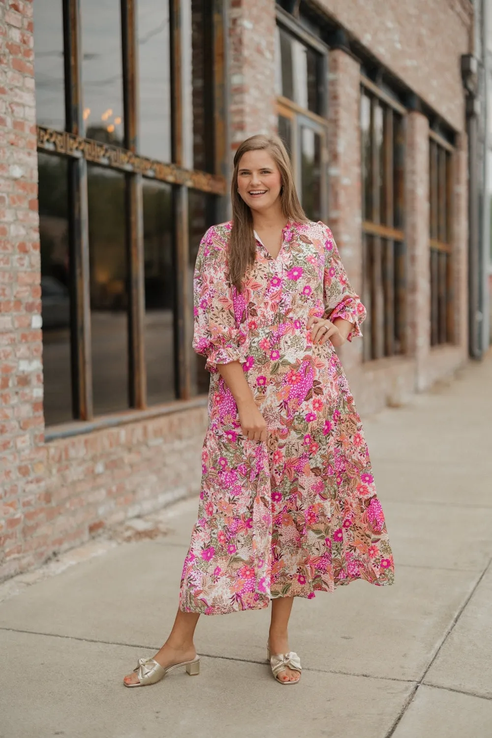 Ophelia Fall Floral Orchid Midi Dress (XS-3XL)