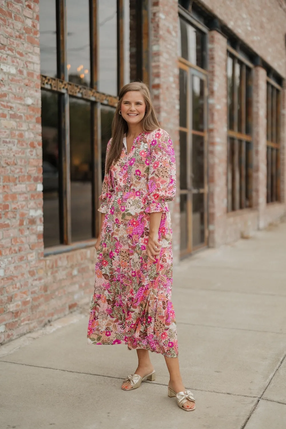 Ophelia Fall Floral Orchid Midi Dress (XS-3XL)