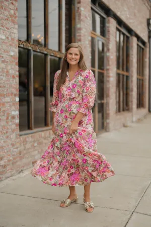 Ophelia Fall Floral Orchid Midi Dress (XS-3XL)