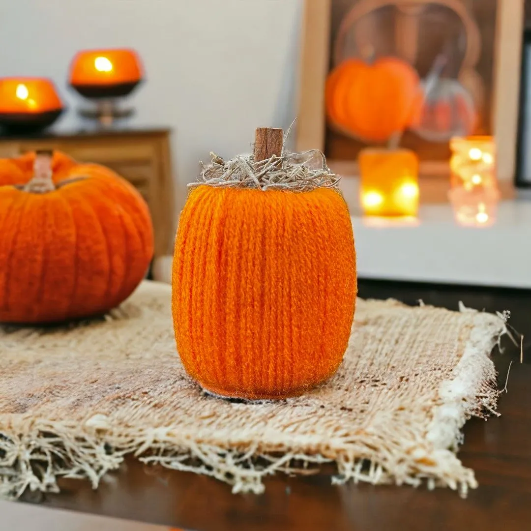 Orange Yarn Pumpkin with Spanish Moss