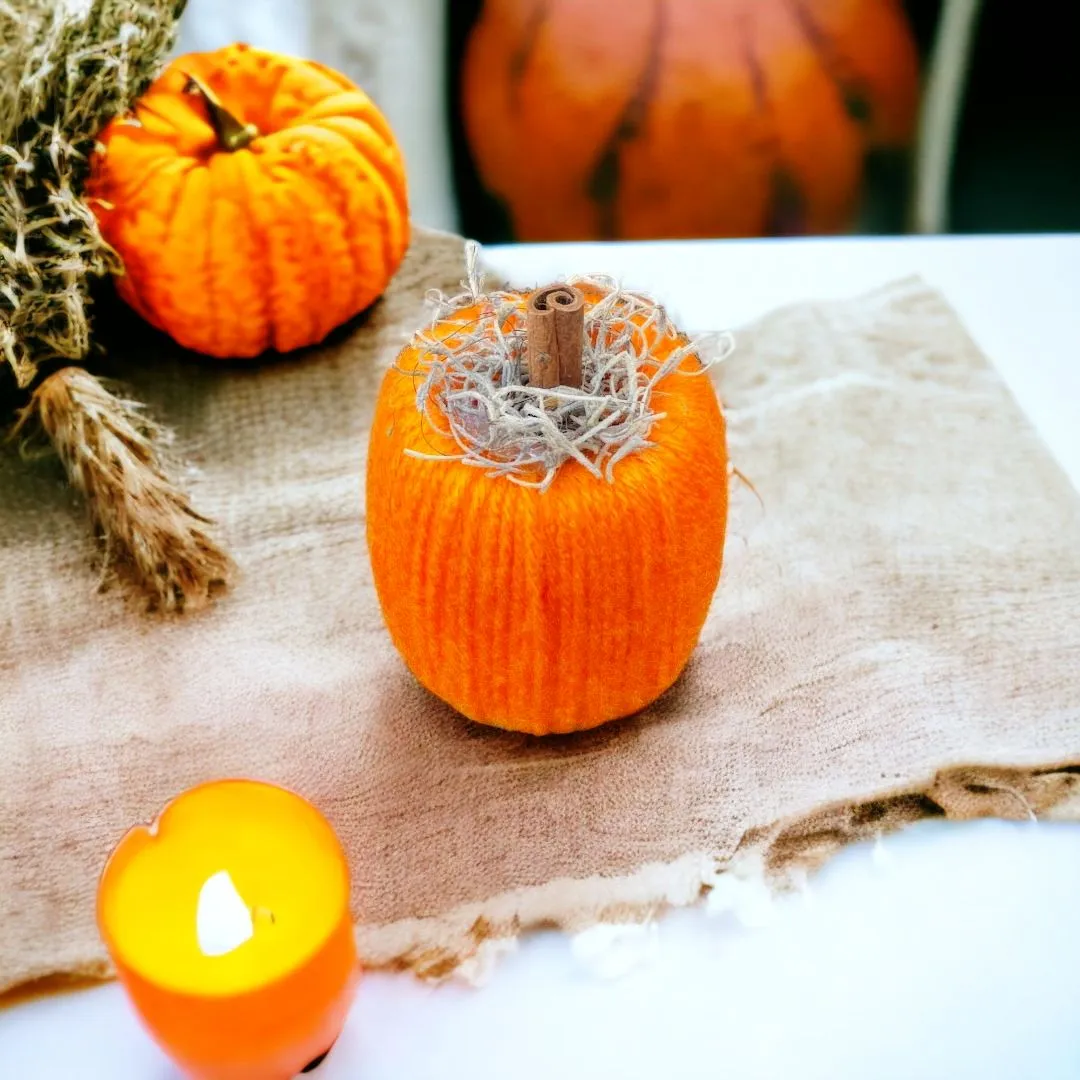 Orange Yarn Pumpkin with Spanish Moss