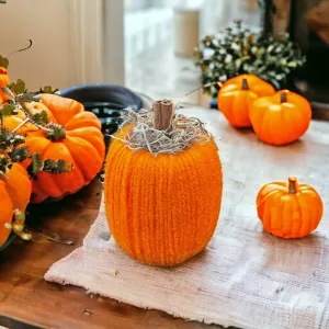 Orange Yarn Pumpkin with Spanish Moss