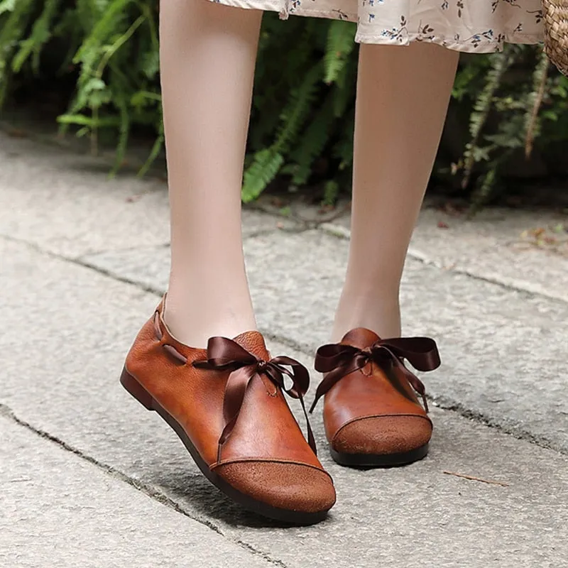 Original leather women's shoes suede leather retro comfortable soft sole shoes flat color matching casual shoes