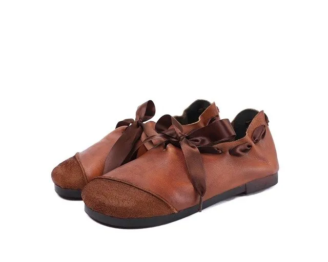 Original leather women's shoes suede leather retro comfortable soft sole shoes flat color matching casual shoes