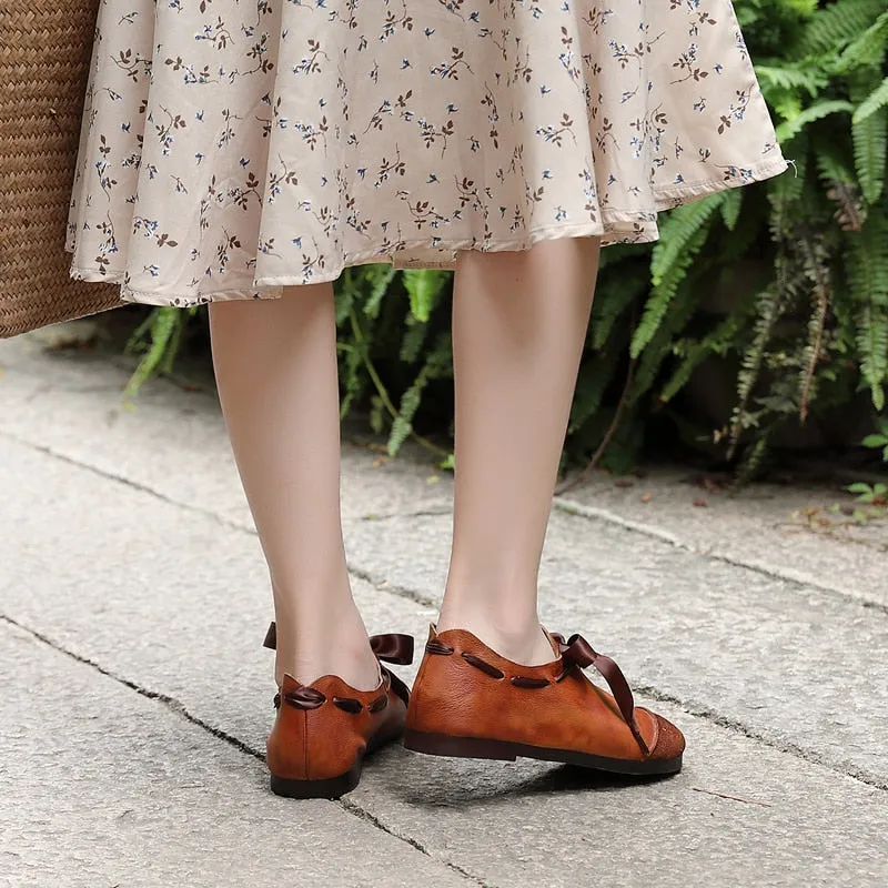 Original leather women's shoes suede leather retro comfortable soft sole shoes flat color matching casual shoes