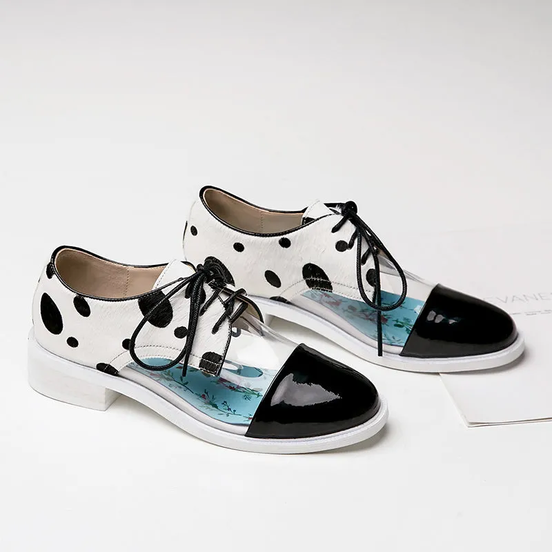 Oxfords Shoes Black Leopard Print Woman Horsehair Flats