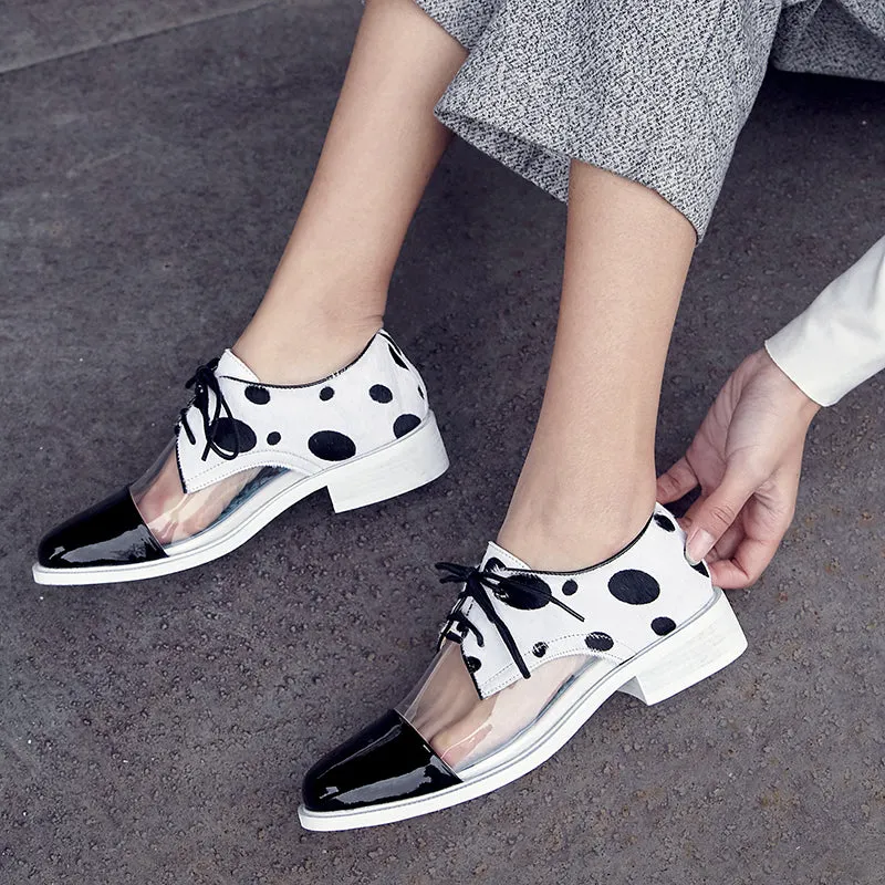 Oxfords Shoes Black Leopard Print Woman Horsehair Flats