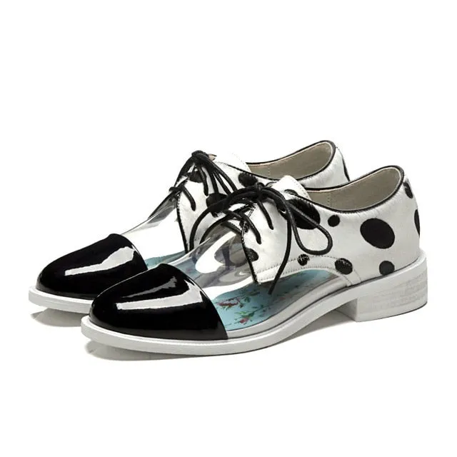 Oxfords Shoes Black Leopard Print Woman Horsehair Flats