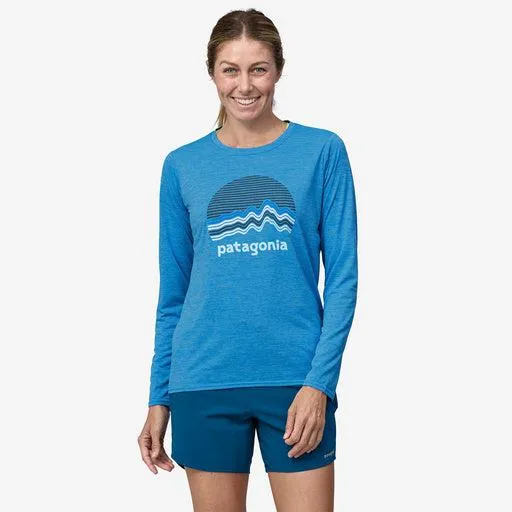Patagonia Women's Long-Sleeved Capilene® Cool Daily Graphic Shirt Ridge Rise Moonlight: Vessel Blue X-Dye