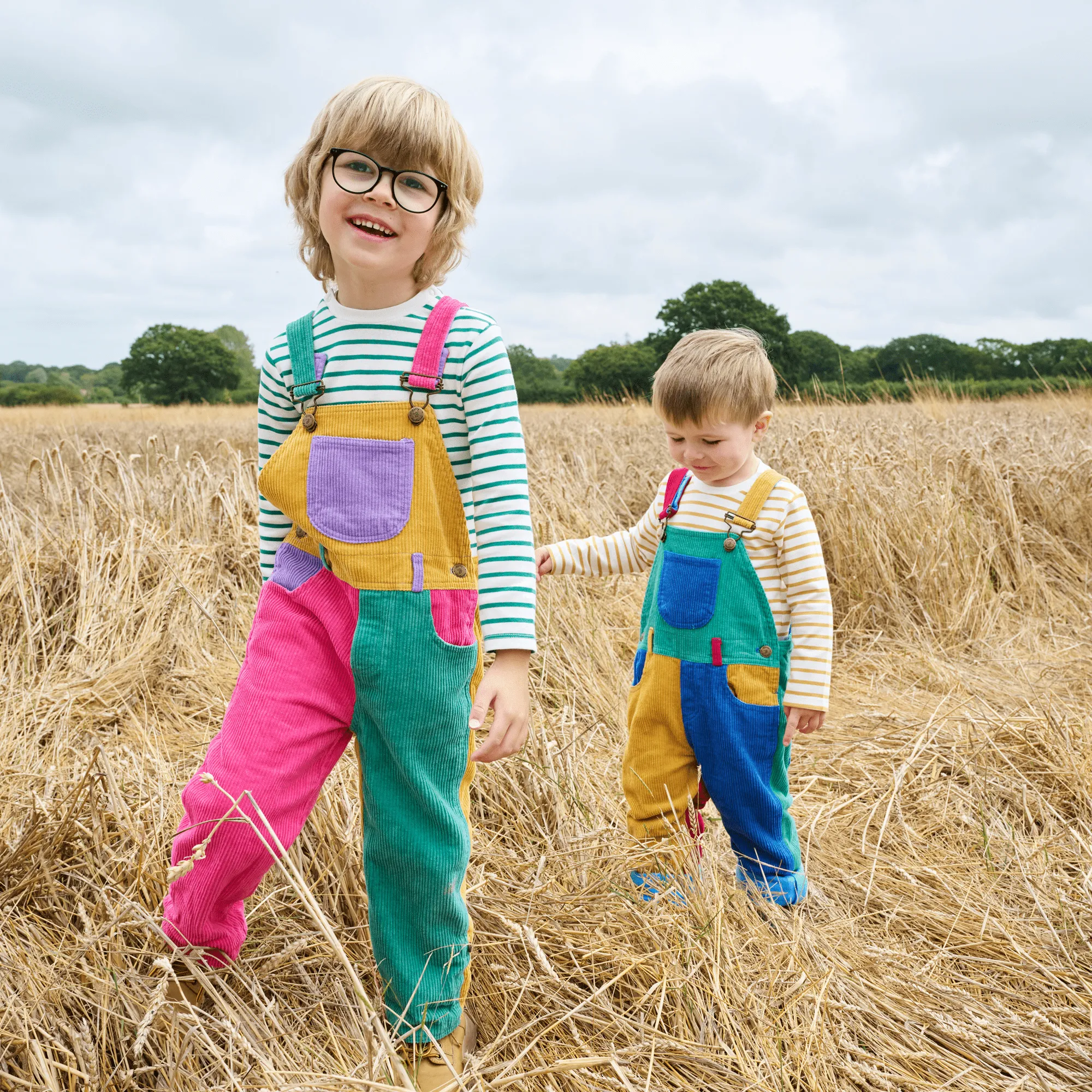 Patchwork Chunky Cord Dungarees - Bright
